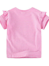 Children’s Unicorn Ruffle Sleeve Striped T-Shirt, pink and white, machine wash cold