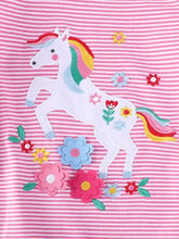 Children’s unicorn ruffle sleeve striped T-shirt with white unicorn rainbow mane flowers