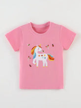 Pink unicorn short sleeve kids t-shirt with rainbow mane, machine wash cold