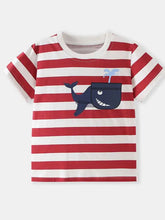 Children’s whale print red white striped t-shirt, machine wash cold