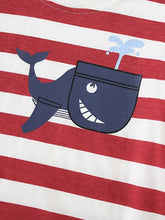 Children’s whale print red white striped t-shirt, machine wash cold