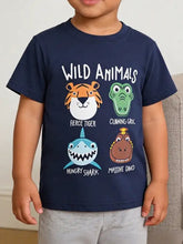 Childrens wild animals crew neck t-shirt navy blue with colorful print