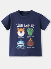 Children’s wild animals crew neck t-shirt, navy blue, machine wash cold