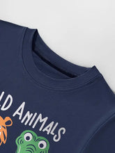 Navy blue childrens wild animals crew neck t-shirt with tiger frog graphic