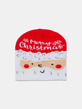 Red and white Christmas pattern knit hat with Merry Christmas text