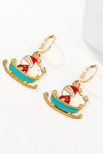 Gold Santa Sleigh Christmas Theme Alloy Earrings with Red Accents