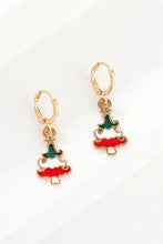 Christmas theme alloy earrings with gold tree charm and enamel details