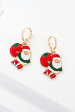 Red and green Christmas theme alloy earrings with Santa Claus charms and gold accents