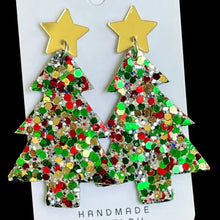 Glittery Christmas tree acrylic dangle earrings with star tops
