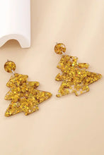 Gold glitter Christmas tree acrylic earrings with gem accents
