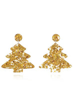 Gold glitter Christmas tree acrylic earrings with star accents