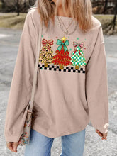 Beige corduroy christmas tree holiday corded tunic sweatshirt with festive graphic, machine wash cold recommended