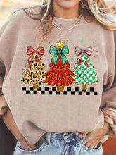 Beige ribbed knit christmas tree holiday corded tunic sweatshirt with festive graphic machine wash cold