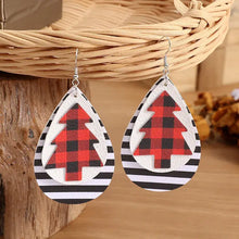 Red and black plaid Christmas tree PU leather dangle earrings