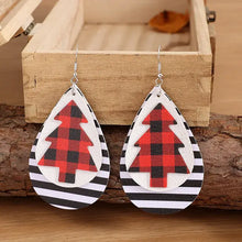 Red and black plaid Christmas tree PU leather dangle earrings