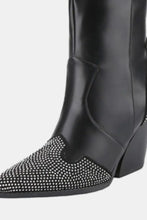 Chunky Heel Rhinestone Western Boots for Women Black Studded Cowboy Style