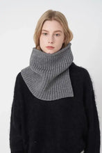 Gray ribbed pullover knit scarf as cowl neck warmer for women