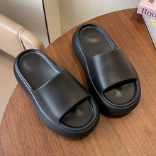 Black chunky open toe platform slippers with thick sole