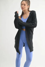 Black chunky waffle mineral wash hooded open cardigan Urban Outfitters