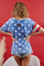 Classic American Flag Off-Shoulder Top with Distressed Denim Shorts