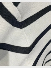 Classic striped knit short sleeve t-shirt in black and white with navy trim