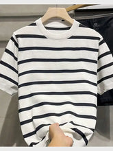 Classic striped knit short sleeve t-shirt in white and black