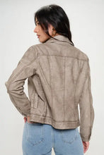 Coalition LA beige vegan leather cargo shacket with button-down and quilted details