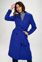 Coalition LA royal blue double-breasted longline coat with belt and pockets