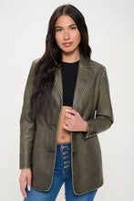 Coalition LA Single-Breasted Vegan Leather Blazer Olive Brown Woman Outerwear