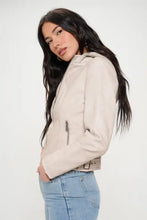 Coalition LA zip hooded jacket in beige vegan suede with zipper details