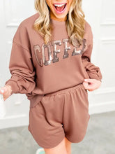 Cozy COFFEE Round Neck Sweatshirt with sequined coffee text on chest