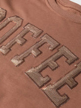 Taupe COFFEE sweatshirt with gold sequin Coffee lettering on chest
