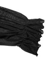 Black sheer mesh cold shoulder flounce sleeve bodysuit with ruffled gathered shoulder flounce sleeve detailing