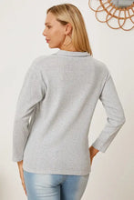 Light grey long-sleeved collared neck dropped shoulder polo shirt