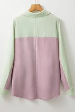 Color Block Corded Button Up Shacket Woman Outerwear