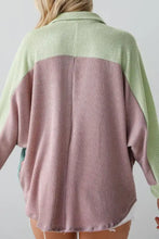 Color Block Corded Button Up Shacket Woman Outerwear