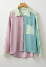Color Block Corded Button Up Shacket Woman Outerwear