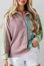 Color Block Corded Button Up Shacket Woman Outerwear