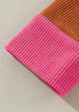 Color Block Curved Hem Corduroy Shacket with Pocket Woman Outerwear