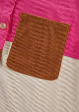 Color Block Curved Hem Corduroy Shacket with Pocket Woman Outerwear