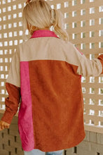 Color Block Curved Hem Corduroy Shacket with Pocket Woman Outerwear