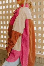 Color Block Curved Hem Corduroy Shacket with Pocket Woman Outerwear