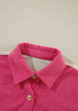 Color Block Curved Hem Corduroy Shacket with Pocket Woman Outerwear