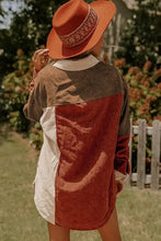 Color Block Curved Hem Corduroy Shacket with Pocket Woman Outerwear