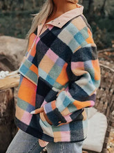 Color block half snap long sleeve sweatshirt shacket