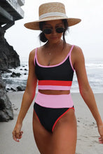 Color Block High Waist Bikini Set in Black Pink and Red Woman Swim sets