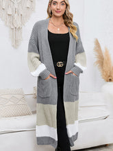 Womens Long Sleeve Color Block Cardigan Gray Knit Sweater Light Gray