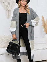 Womens Long Sleeve Color Block Cardigan Gray Knit Sweater Woman Outerwear