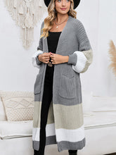 Womens Long Sleeve Color Block Cardigan Gray Knit Sweater