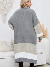 Womens Long Sleeve Color Block Cardigan Gray Knit Sweater